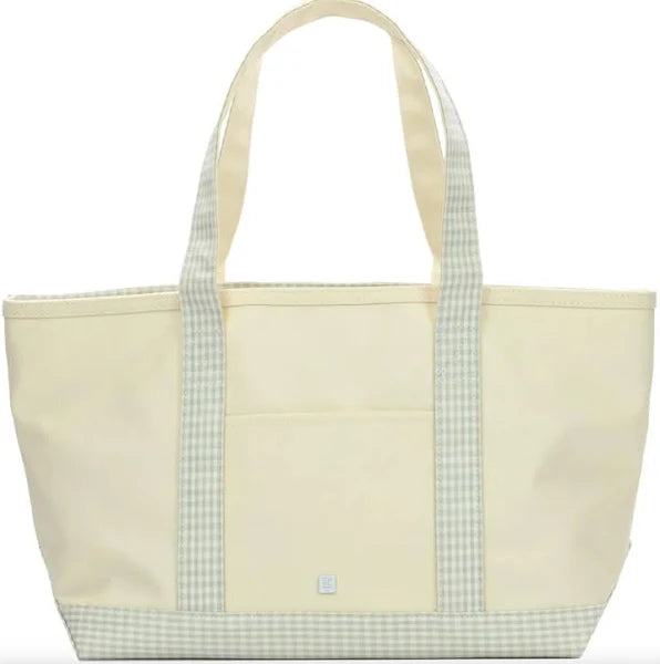 MEDIUM TOTE- Coated Canvas w/ GINGHAM PEARL GREY