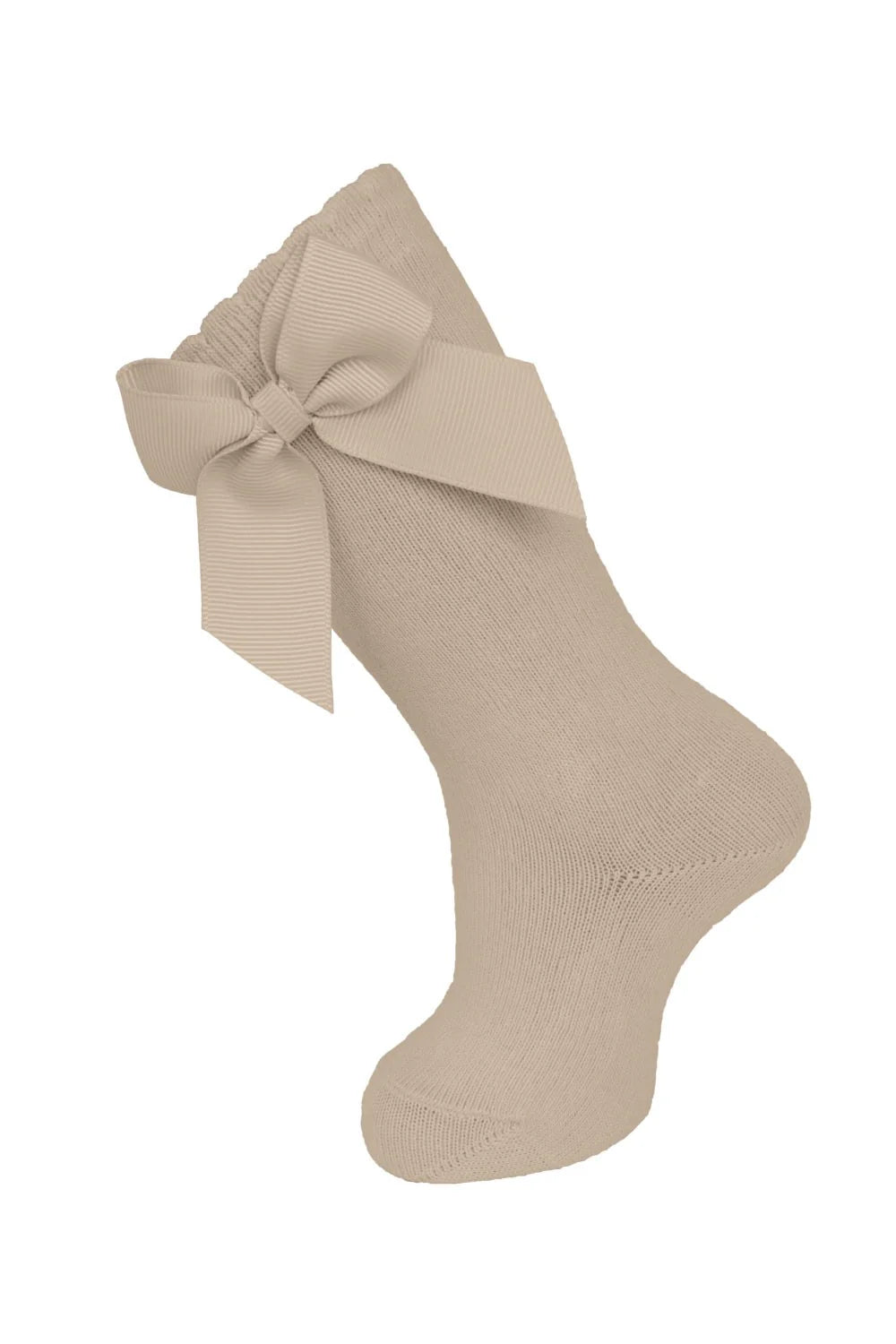 Camel- Cotton Knee Socks With Grosgrain Side Bow