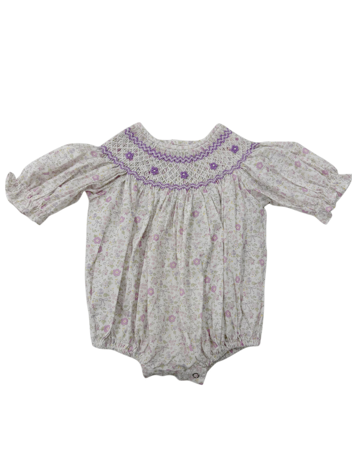 Ashley Purple Bow Smocked Bubble