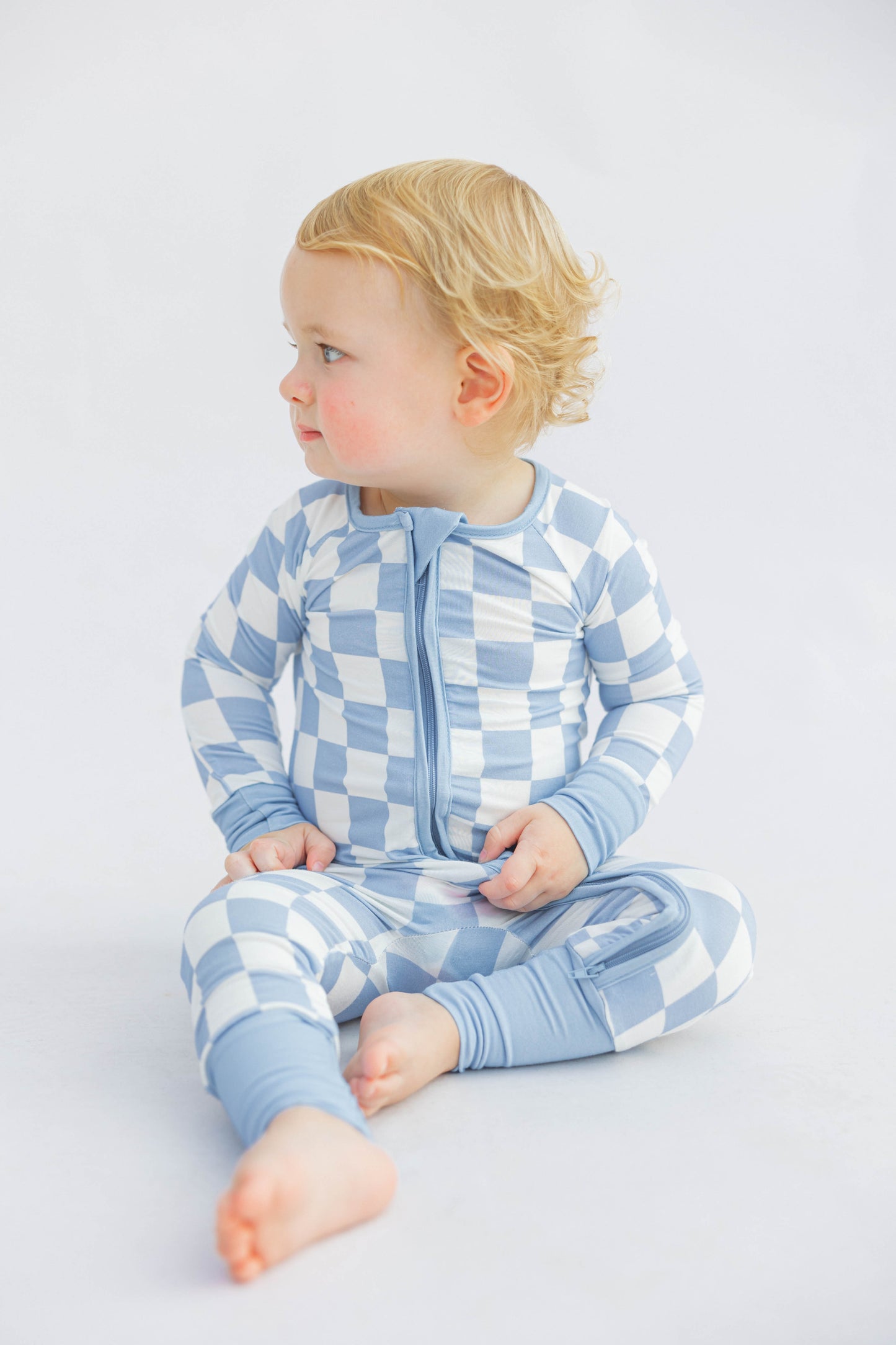 Bamboo Zip Romper | Blue Checkered