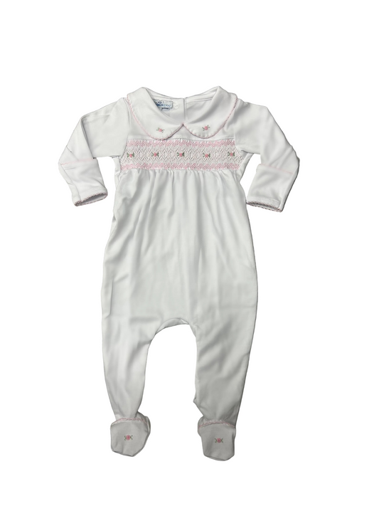Grace Smocked Footie- White Pink