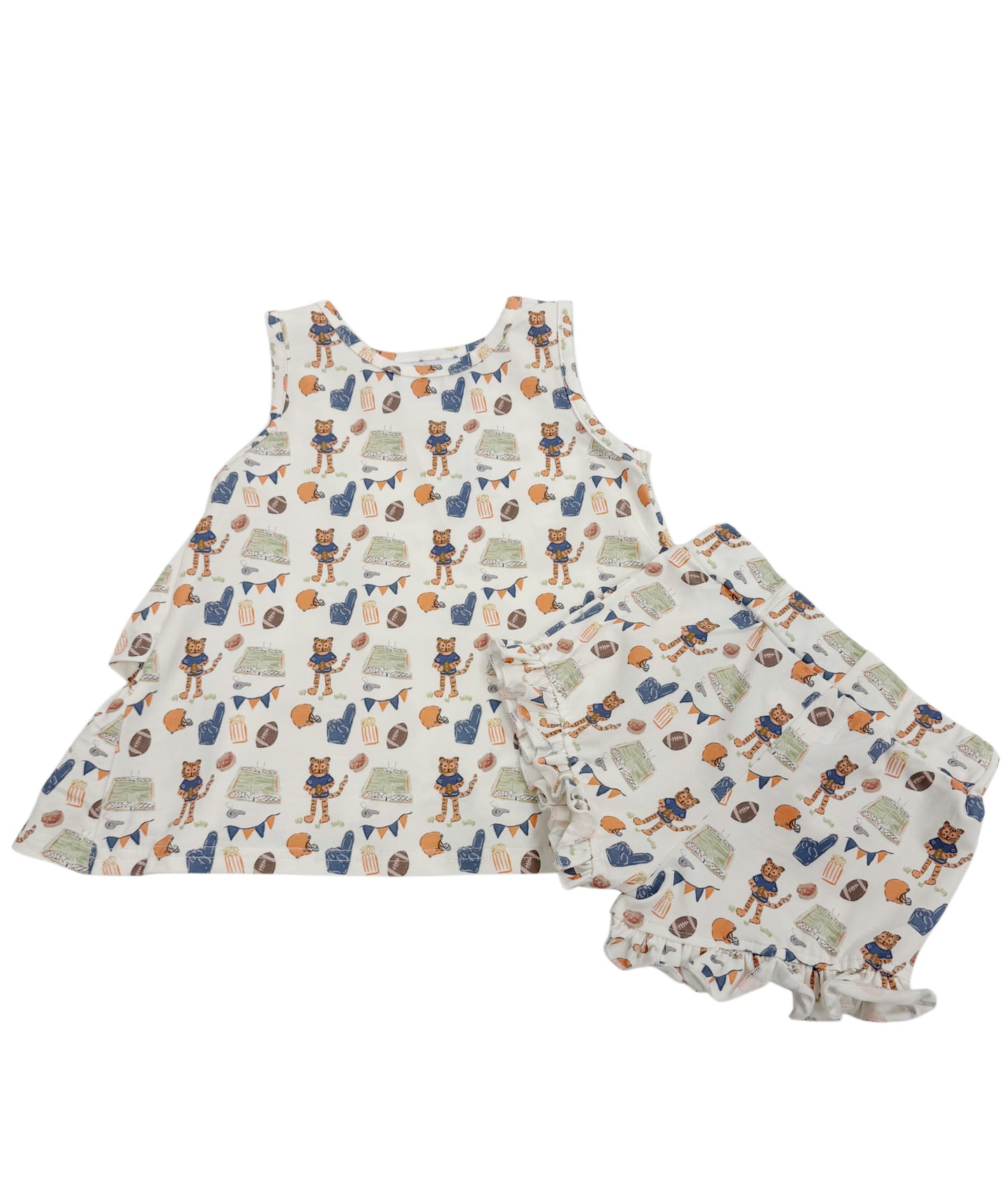 Rosie Ruffle Back Top with Sadie Claire Shorts- Game Day Tiger