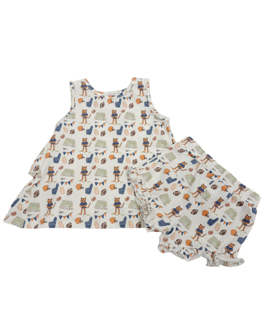 Rosie Ruffle Back Top with Sadie Claire Shorts- Game Day Tiger