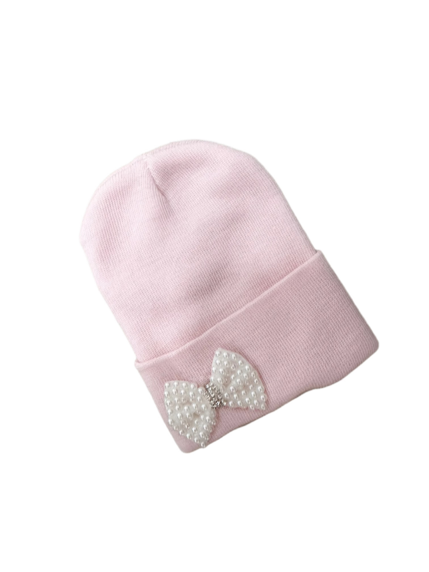 Pink Mini Pearl Bow Beanie