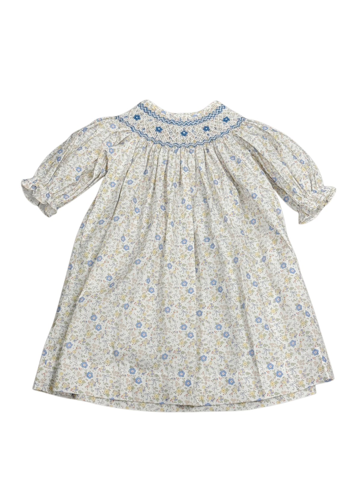 Ashley Blue/Yellow Bow Floral Smocked Dress