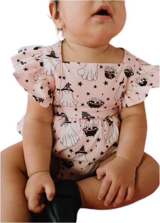 Emmy Romper in Pink Cauldron | Baby Halloween