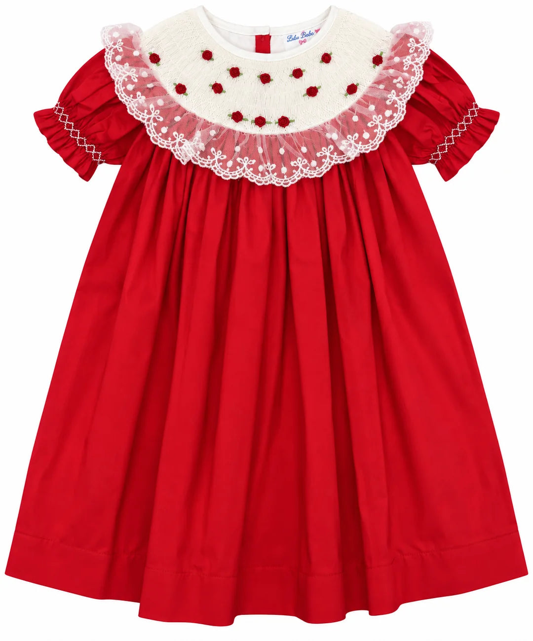 Red Smocked Lace Collar Dress
