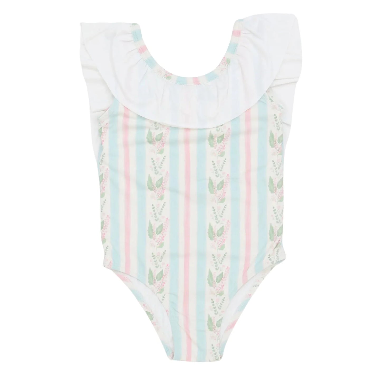 Girls Blue Floral Stripes Flutter Sleeve One Piece