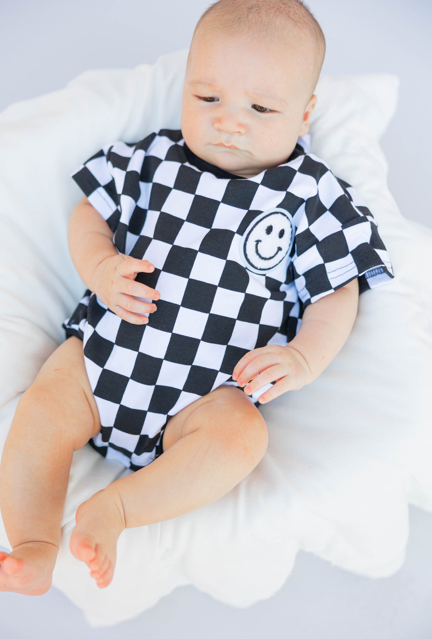 Black Smiley Checkered Bubble Romper