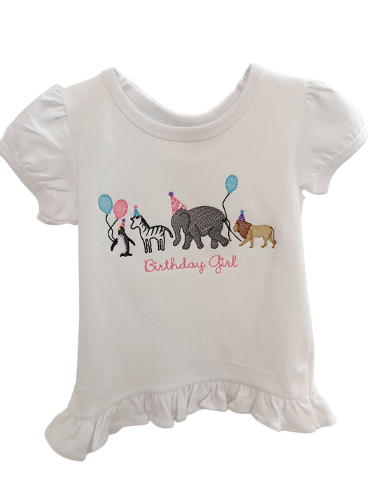 Zoo Parade “Birthday Girl” Short Sleeve Ruffle Tee