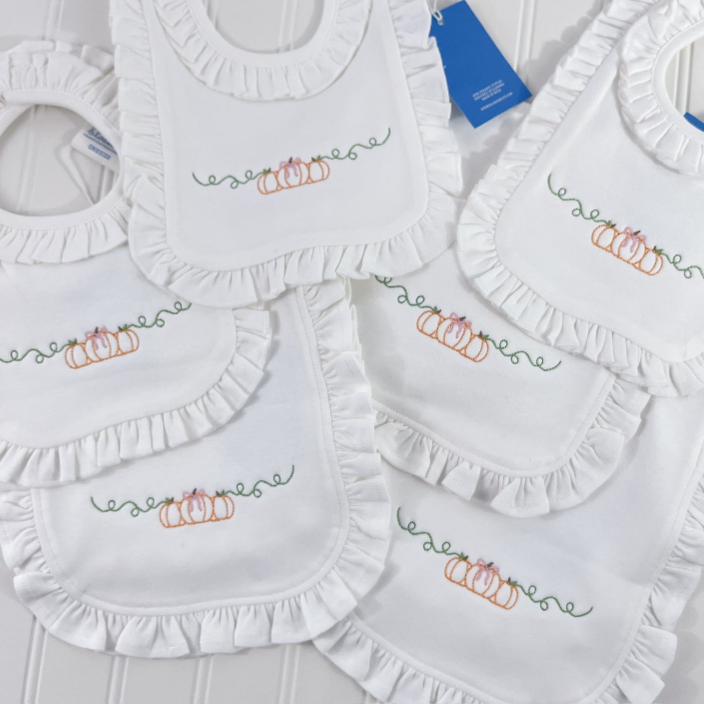 Pumpkin Embroidery - White Ruffle Bib