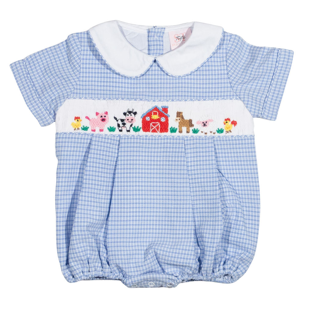 Farm Animal Smocked Boys Bubble