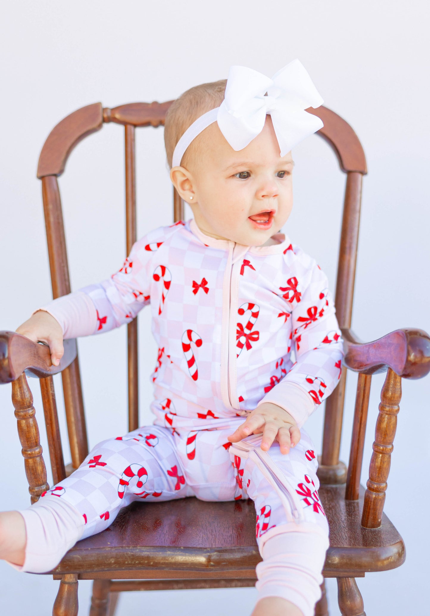 Bamboo Zip Romper | Bows & Candy Cane