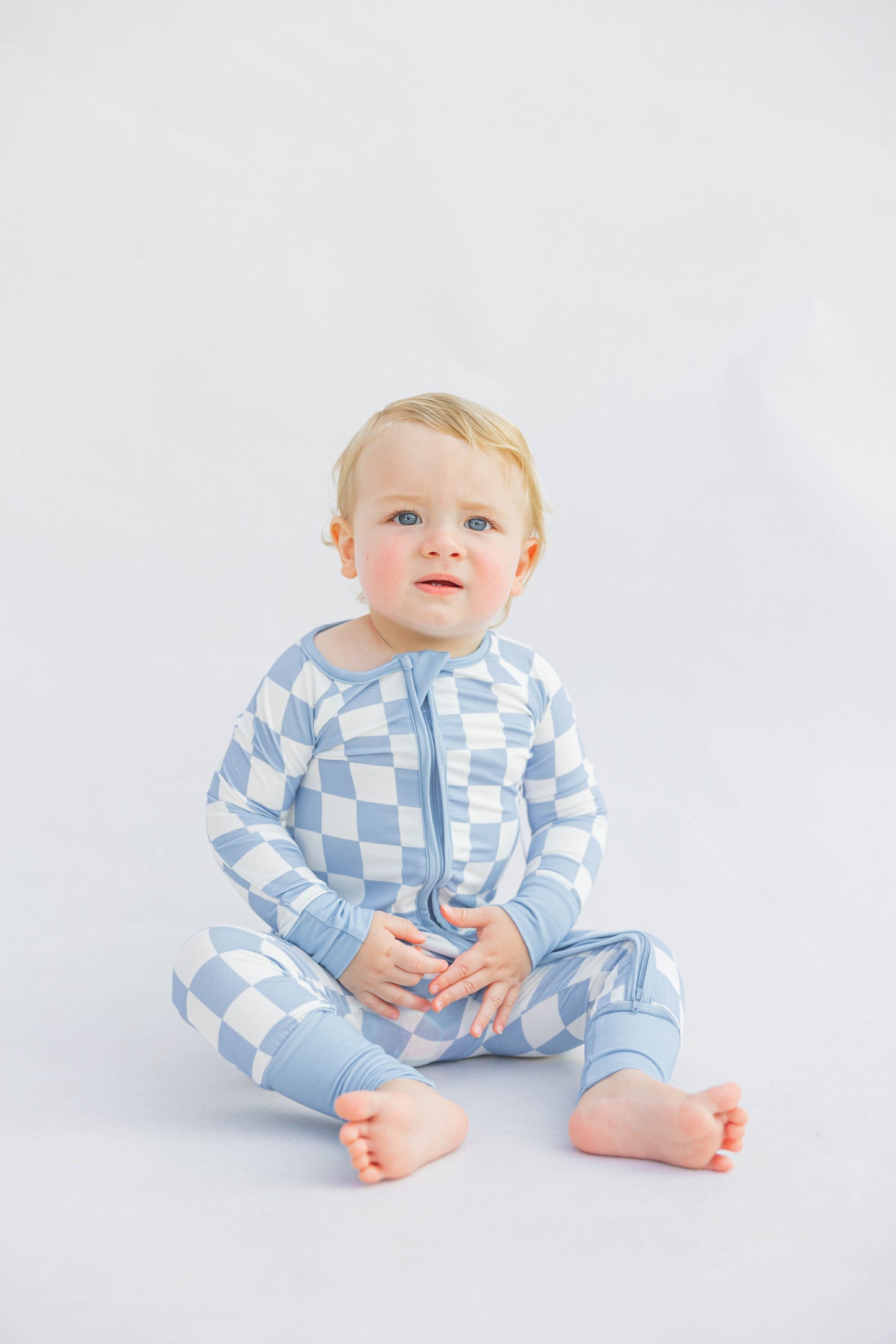 Bamboo Zip Romper | Blue Checkered