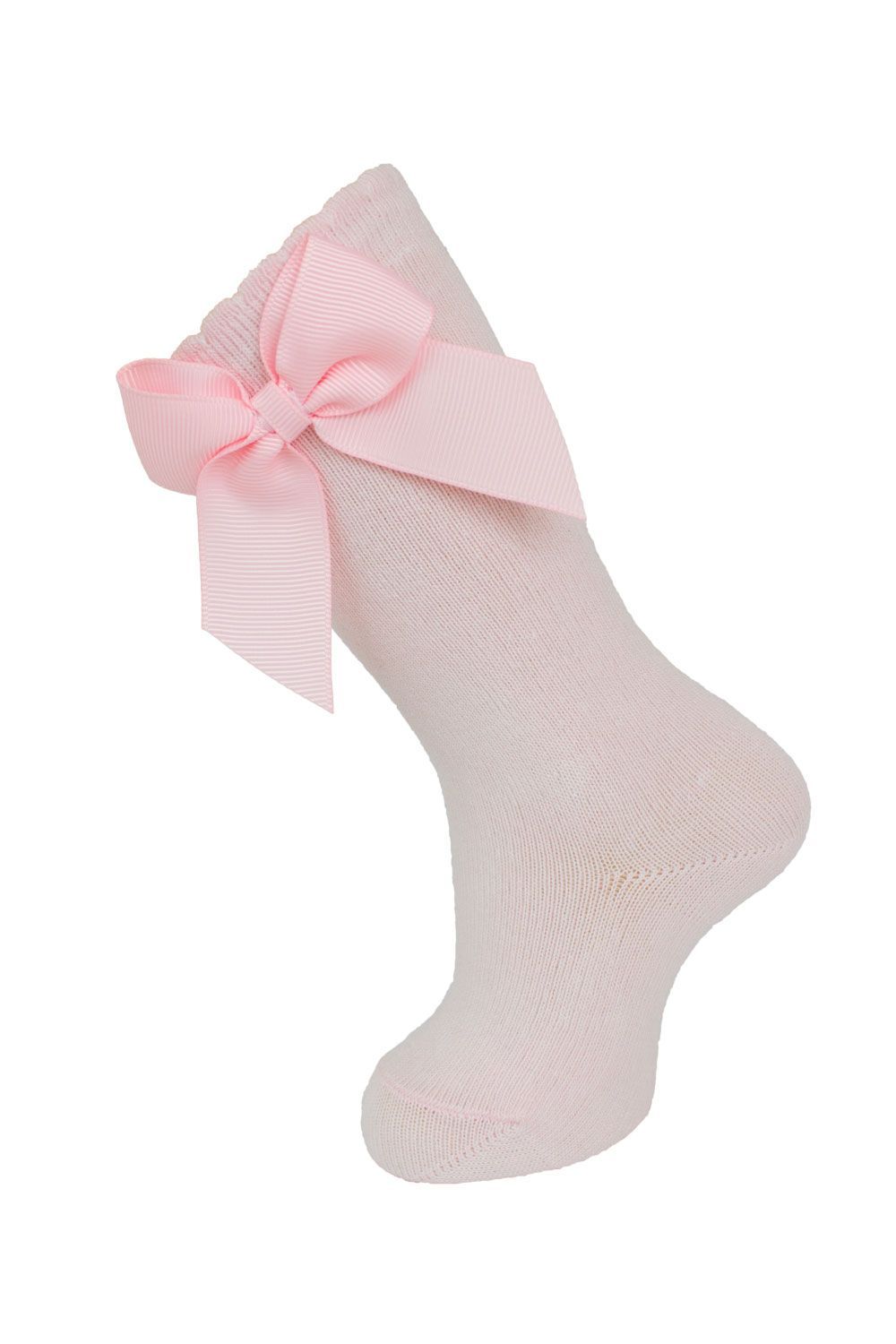 Pink - Cotton Knee Socks With Grosgrain Side Bow