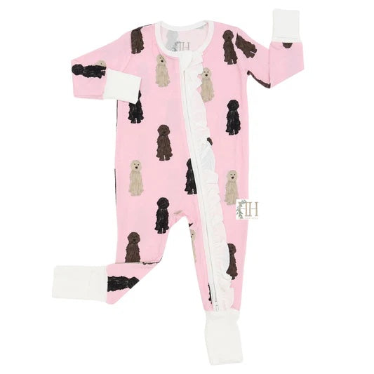 Girls Doodle Ruffle Double Zipper Romper