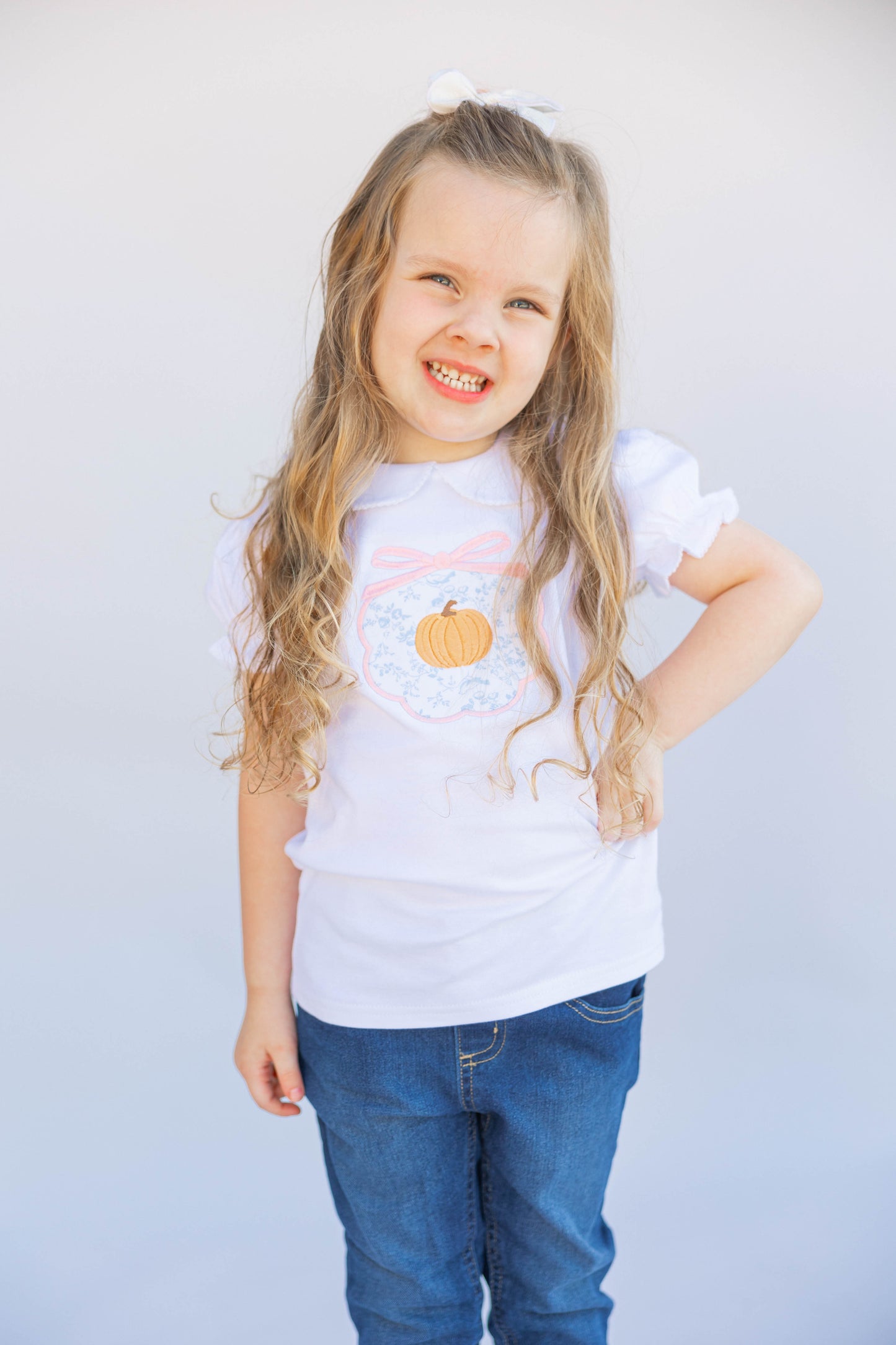 Bow Applique with Mini Pumpkin Shirt