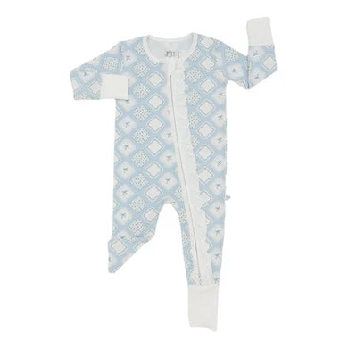 Bow Quilted Patch Ruffle Double Zipper Romper