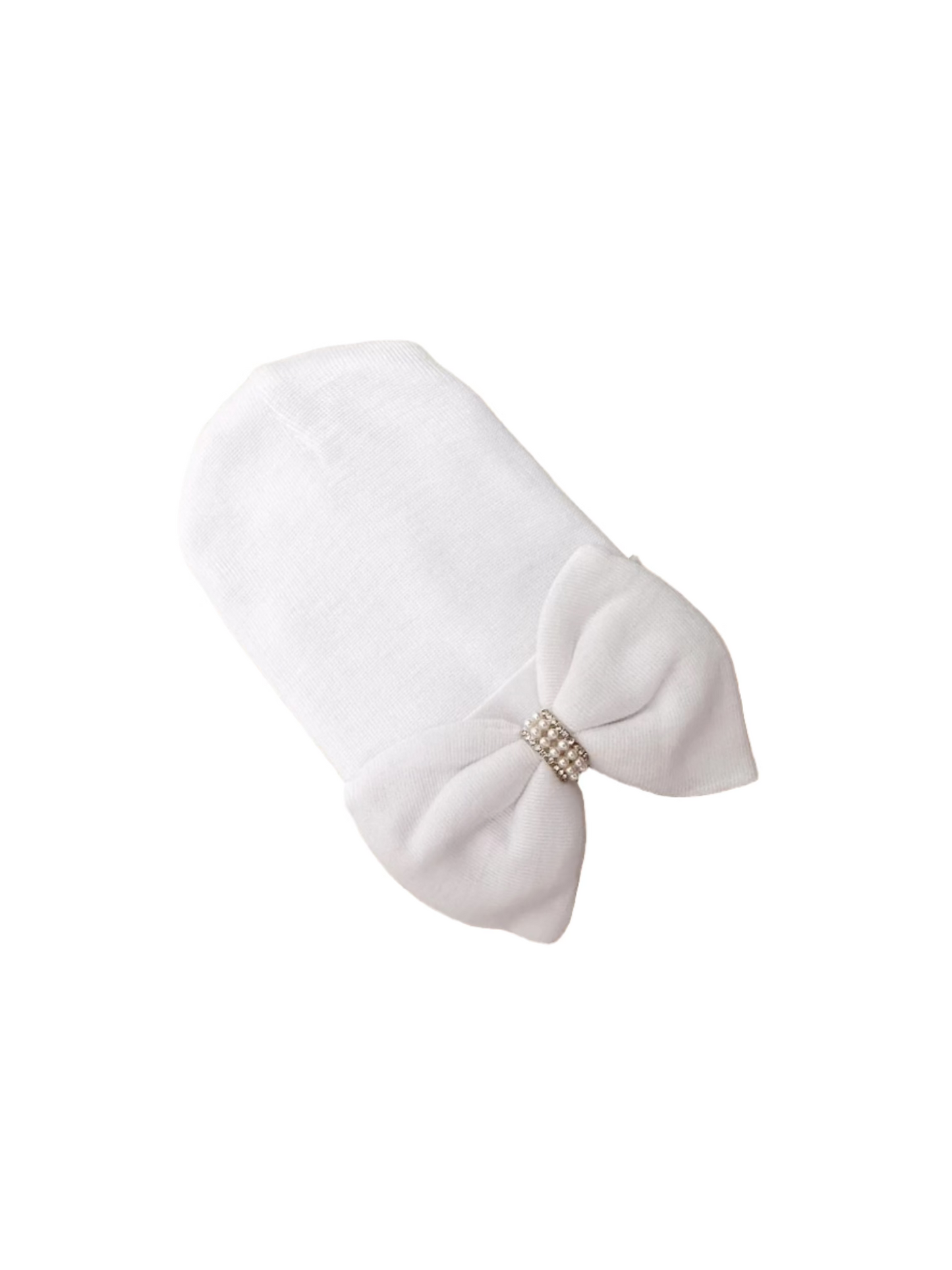 Olivia White Pearl Bow Beanie