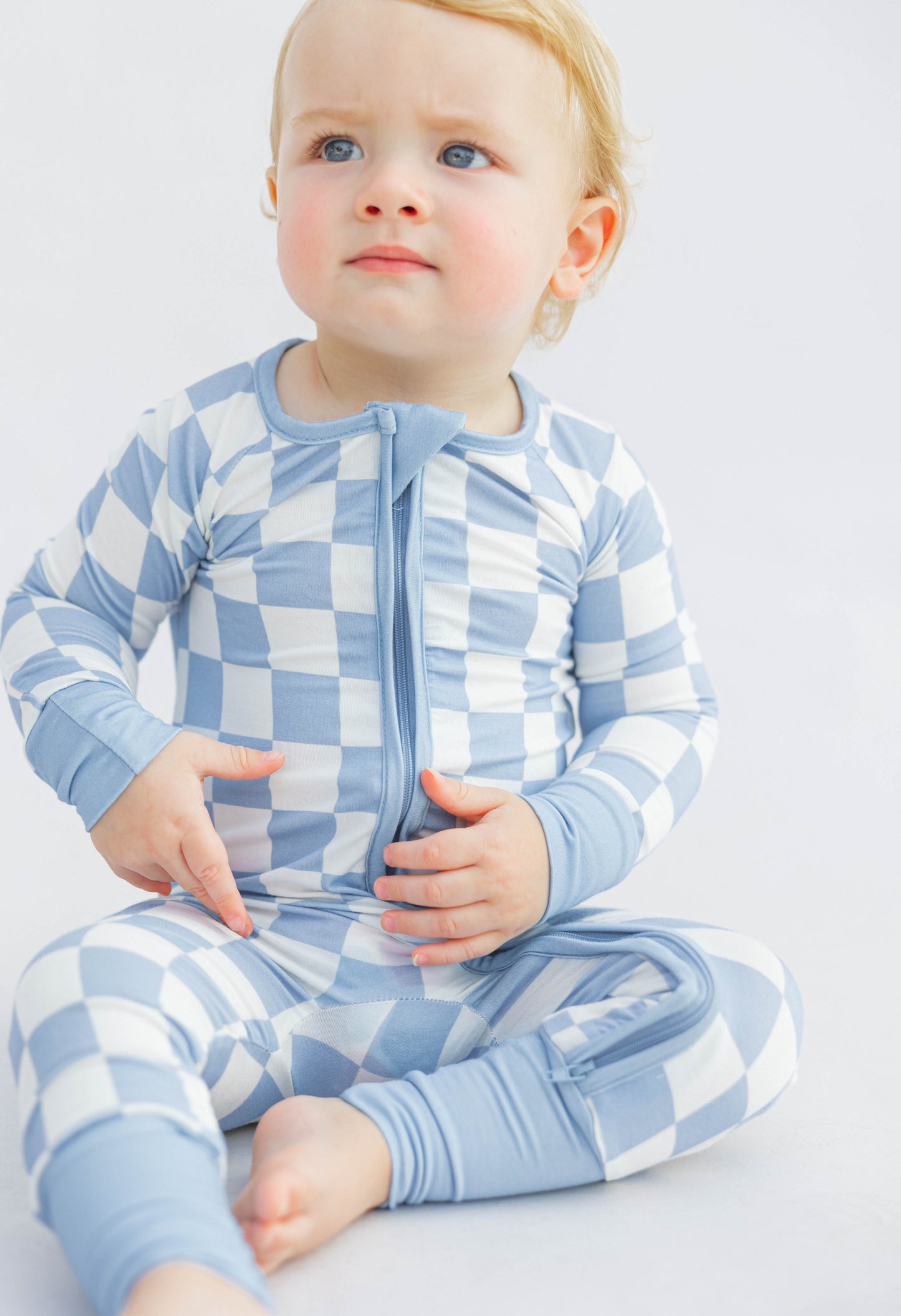 Bamboo Zip Romper | Blue Checkered