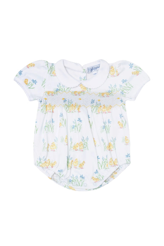 Chicks Print Smocked Bubble