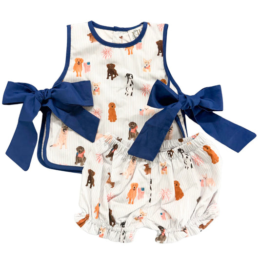 Girls Patriotic Pup Tie Bloomer Set