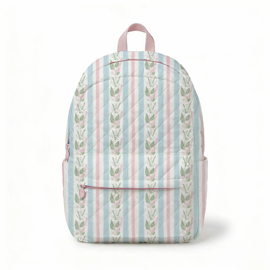 Blue Floral Stripe Quilted Backpack