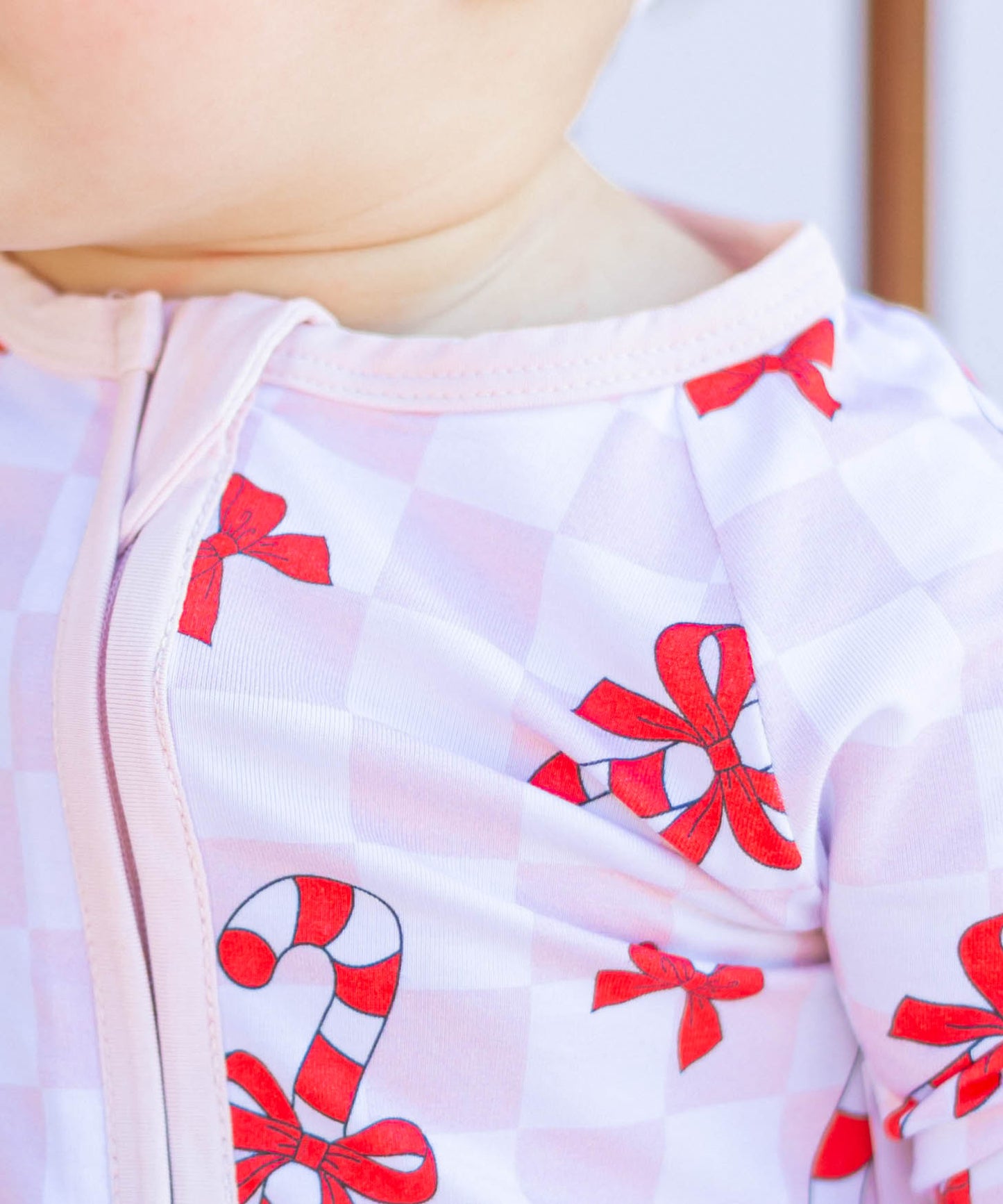 Bamboo Zip Romper | Bows & Candy Cane