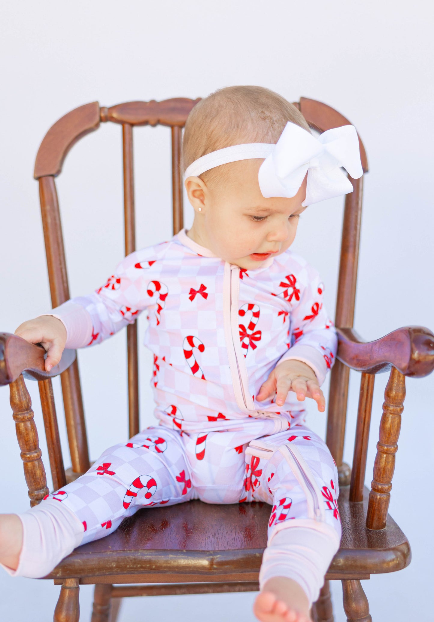 Bamboo Zip Romper | Bows & Candy Cane