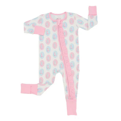 Pastel Oval Boots Ruffle Double Zipper Romper
