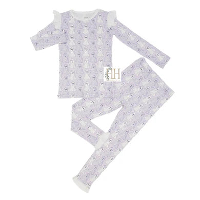 Girls Purple Floral Ghosts Loungewear Set
