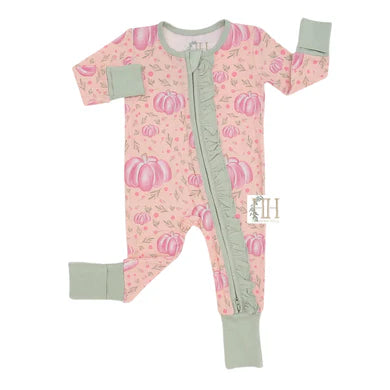 Girls Floral Pumpkin Double Zipper Romper