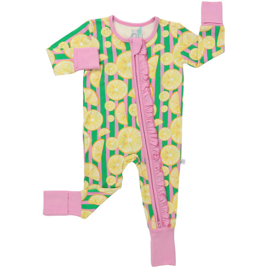 Girls Lemon Double Zipper Romper