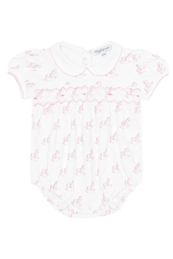 Pink Rocking Horse Smocked Bubble
