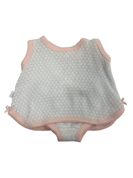 Knit Sleeveless Diaper Set Blue and White with Pink Trim