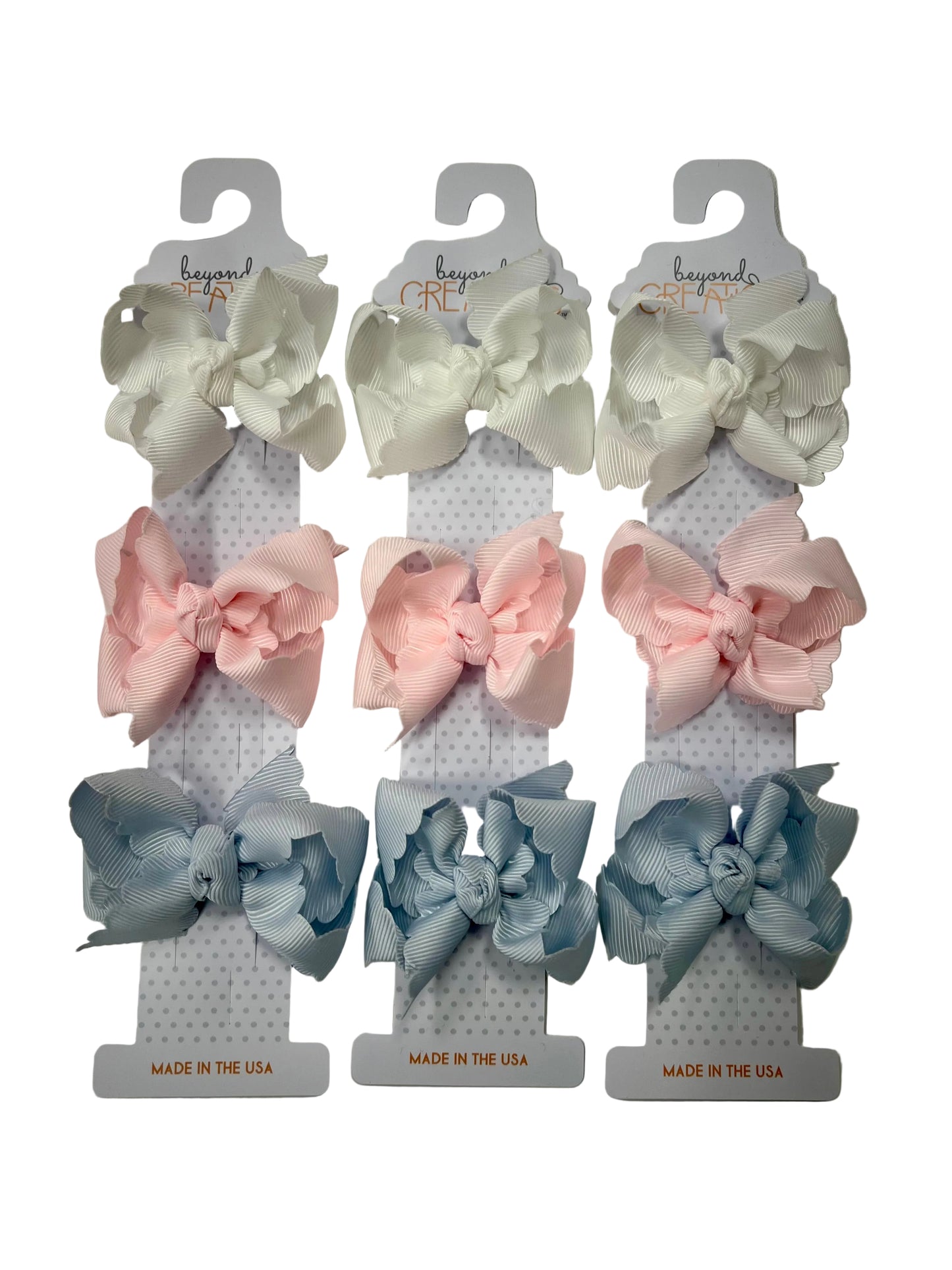 3 PACK - 3" SMALL SCALLOPED EDGE BOW ON SNAP CLIP
