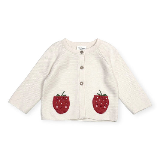 Strawberry Embroidered Pocket Baby Cardigan