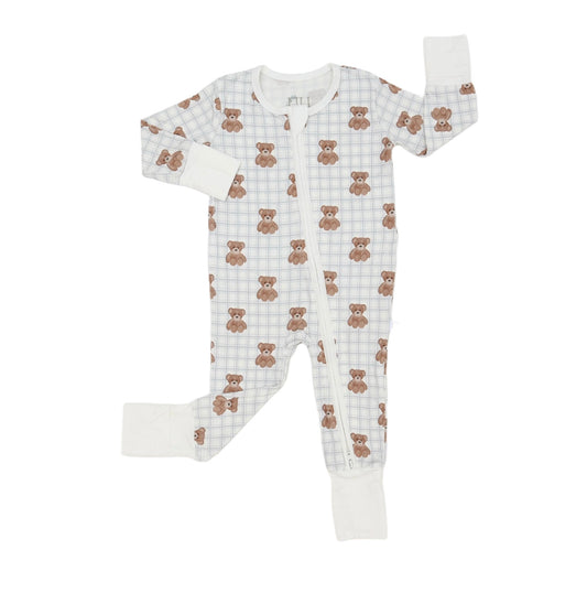 Blue Beary Cute Double Zipper Romper