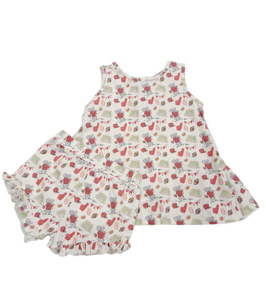 Rosie Ruffle Back Top with Sadie Claire Shorts- Game Day Elephant