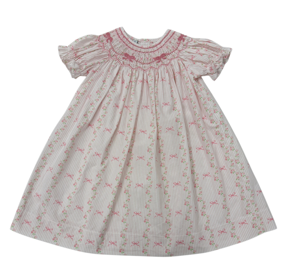 Britney Pink Stripe Bow Smocked Dress