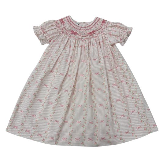 Britney Pink Stripe Bow Smocked Dress