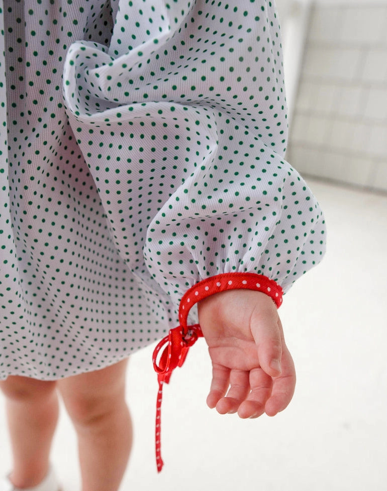 Girls Green Bitty Dot Smocked Christmas Trees Bubble