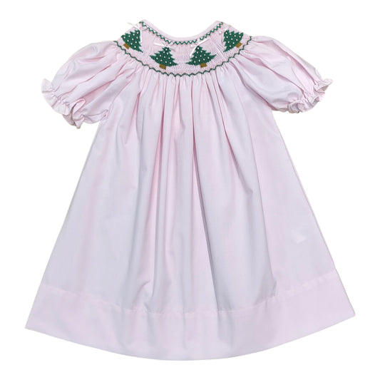 Pink Christmas Tree Smocked Dress