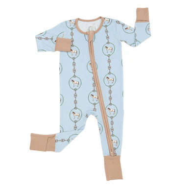 Blue Horse Bridle Double Zipper Romper