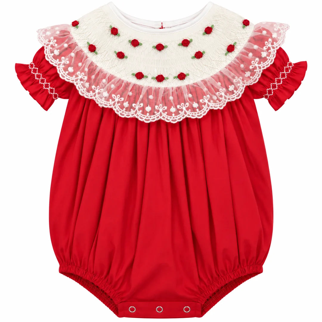 Red Smocked Lace Collar Bubble