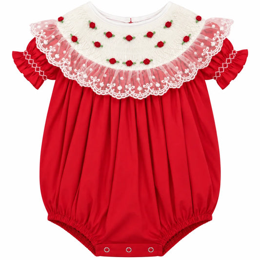Red Smocked Lace Collar Bubble