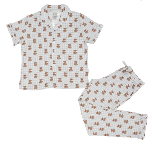 Womens Blue Beary Cute Button Down Pants Set