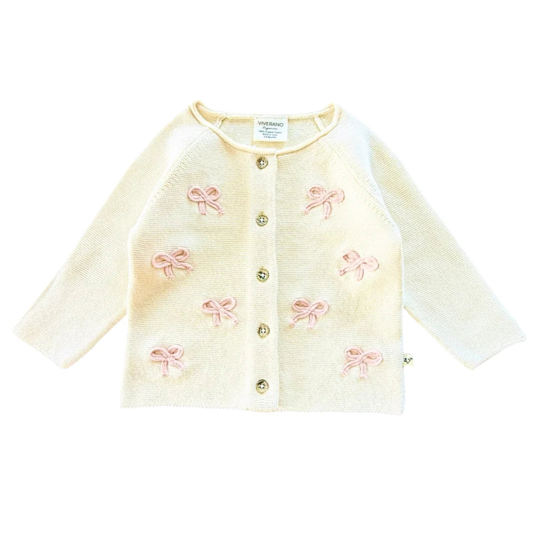 Zoe Bow Sweater Knit Baby Button Cardigan