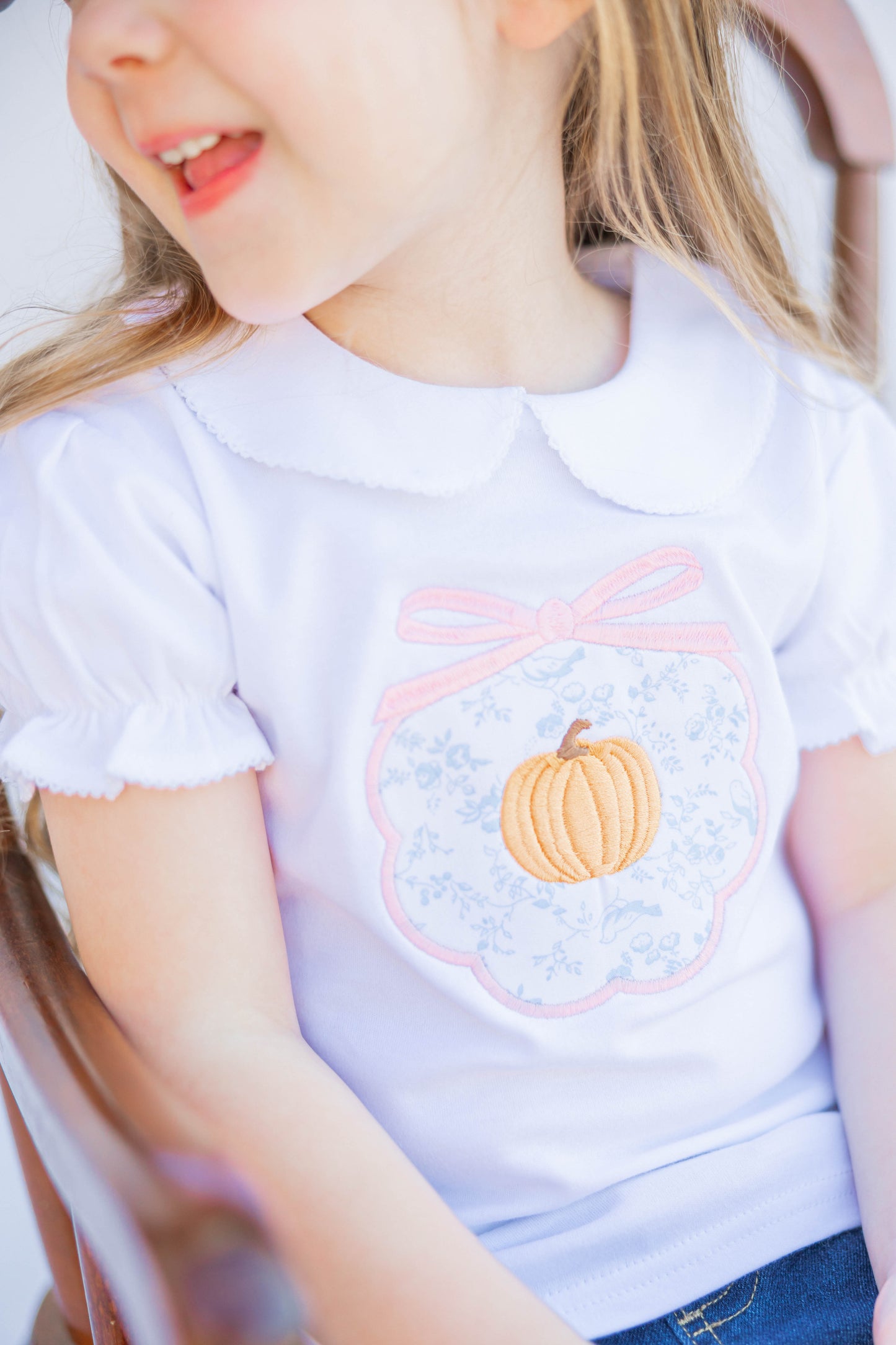 Bow Applique with Mini Pumpkin Shirt