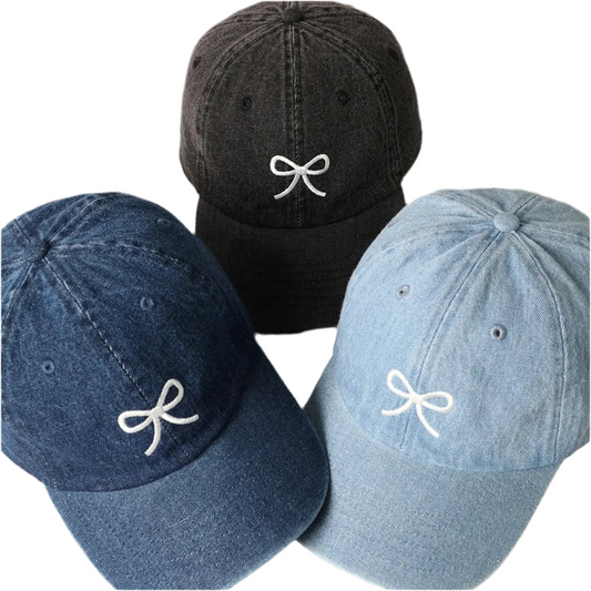 Trendy Bow Embroidered Denim Cap
